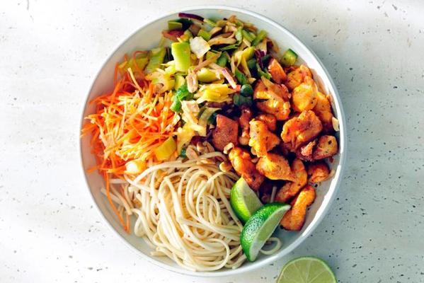 asian chicken with spicy noodle salad