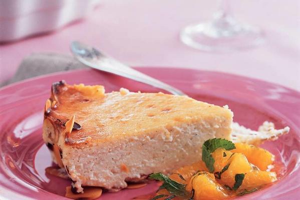 freshly sour cheesecake with orange compote