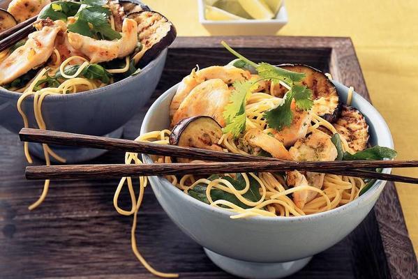noodles with grilled eggplant and lime chicken