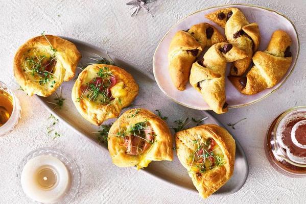 breakfast quiches and chocolate croissants