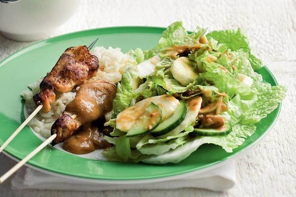 chicken satay with coleslaw