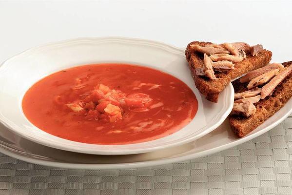 tomato soup with sardine crostini