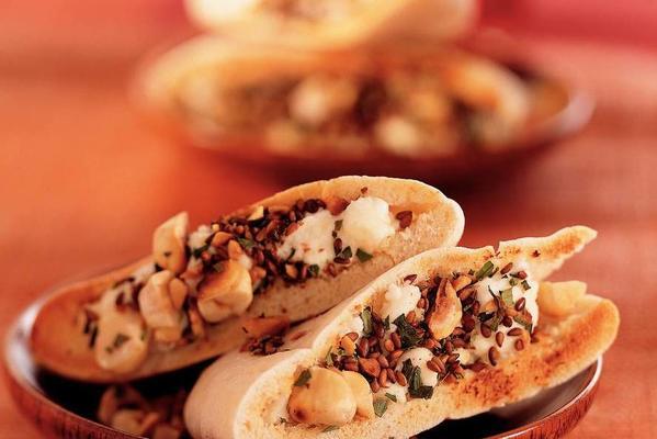 pita bread with goat cheese and nut mix