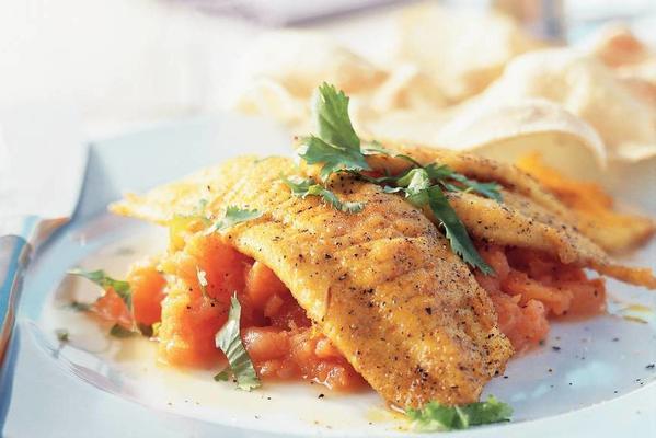 fried plaice with orange purée