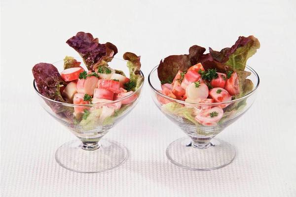 cocktail salad with surimi and cherry tomatoes