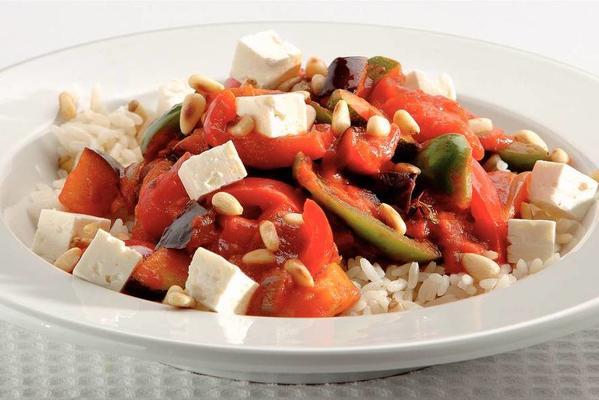 Mediterranean vegetables with cheese and rice
