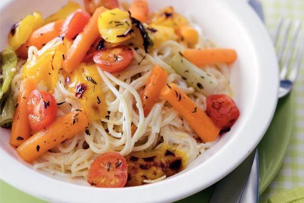 creamy spaghetti with spring vegetables
