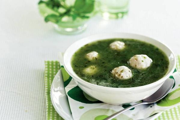 watercress soup with chicken-lime balls