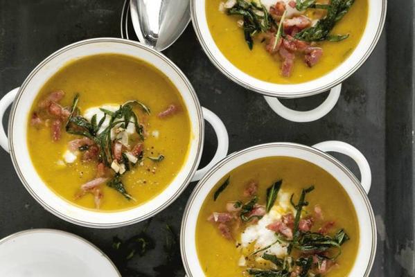 pumpkin soup with sage and bacon