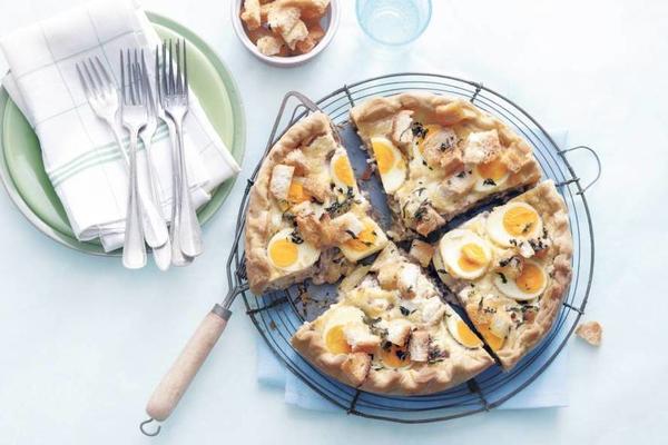 shallot-goat cheese quiche with croutons