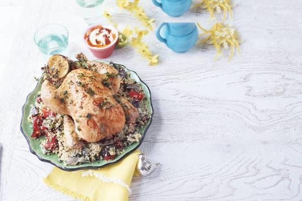 roasted chicken with herbs and couscous