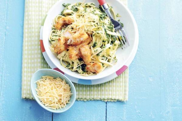 tagliatelle with spinach and kibbeling