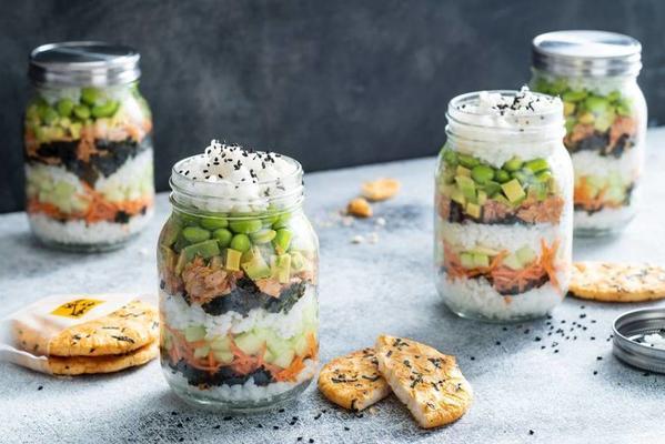 spicy sushi salad in a jar
