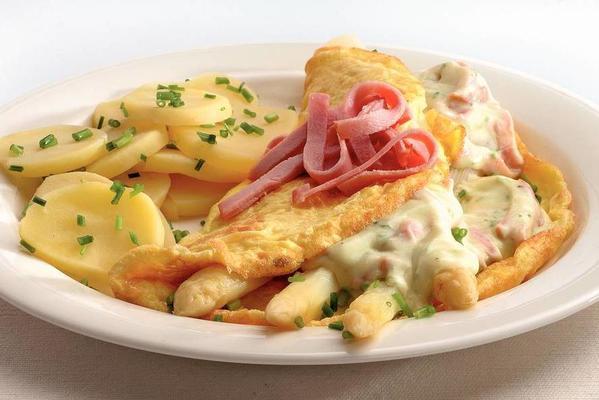 asparagus omelette with ham and potatoes