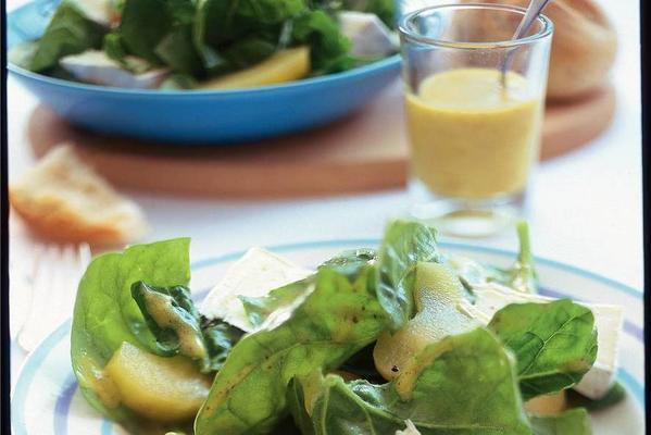 spinach salad with apple and camembert