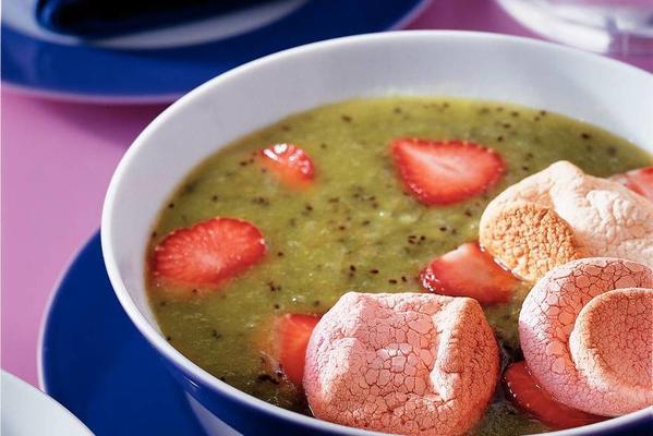 cool kiwi soup with melted marshmallows