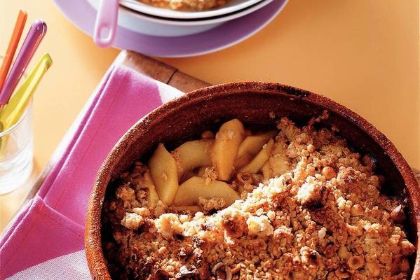hot apple dessert with hazelnut crumb crust