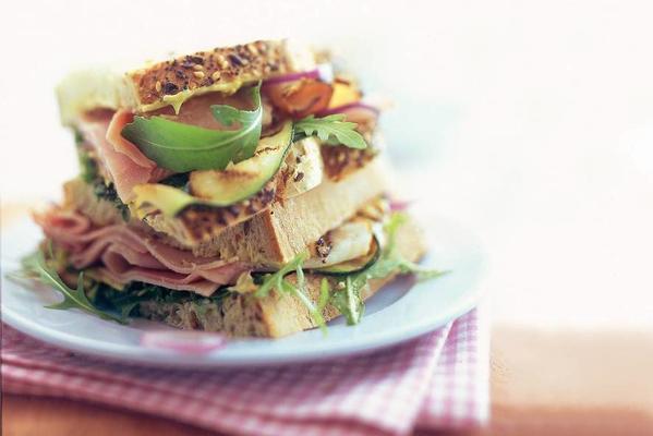 grilled ham with zucchini and mustard mayonnaise