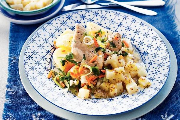 poached chicken fillet with celeriac
