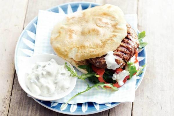 low-fat burger with tzatziki