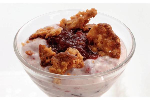 airy custard with cranberry compote