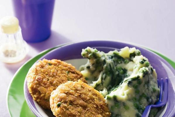 crispy salmon burgers with spinach stew