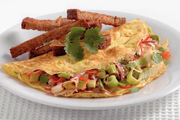 thai vegetable omelette with garlic soldiers