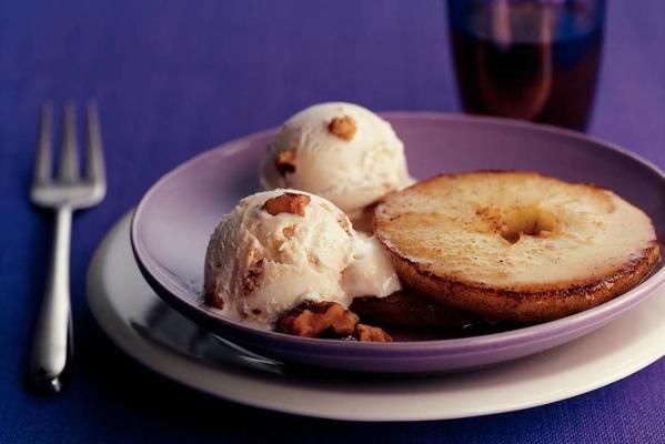 baked apple rings with calvados and walnut ice cream