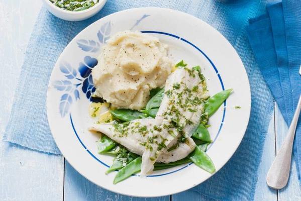 poached plaice fillet with herb dressing