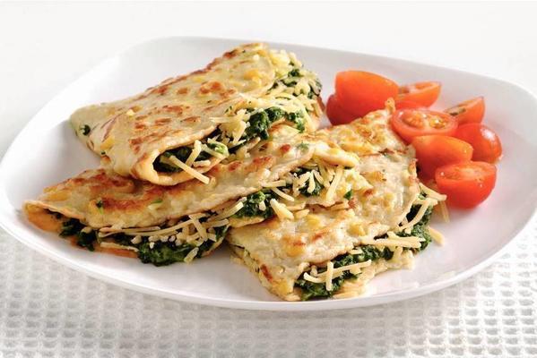 maize pancakes with spinach filling