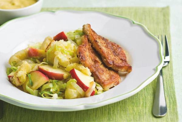 bacon steaks with mustard and fresh cabbage stew