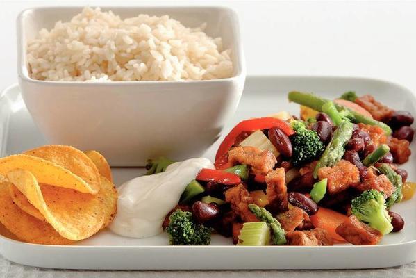 mexican tofu with vegetables and rice