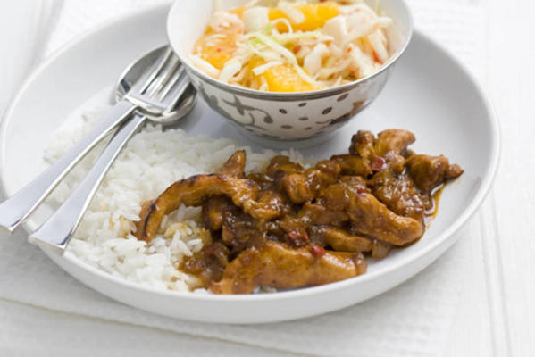sweet soy chicken with spicy orange-coleslaw