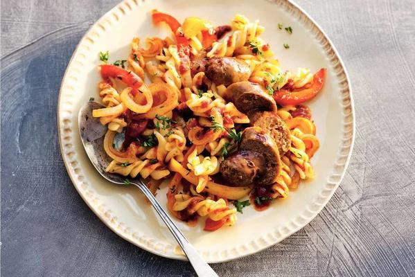 fusilli with peppers and sausages