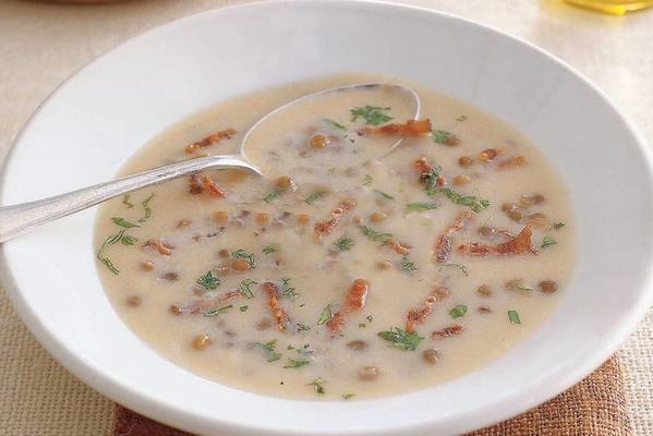 celeriac soup with lentils and bacon