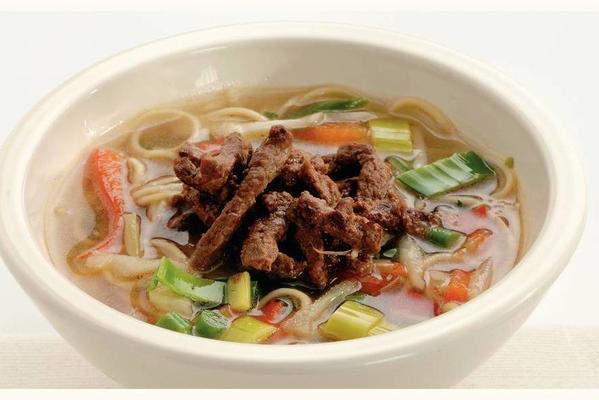 noodle soup with wasabi beef strips