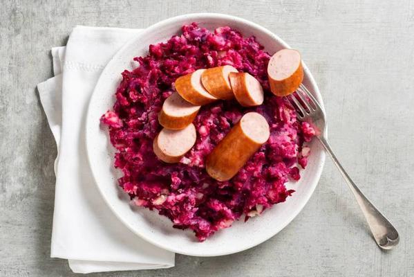 red cabbage and beet stew with smoked sausage