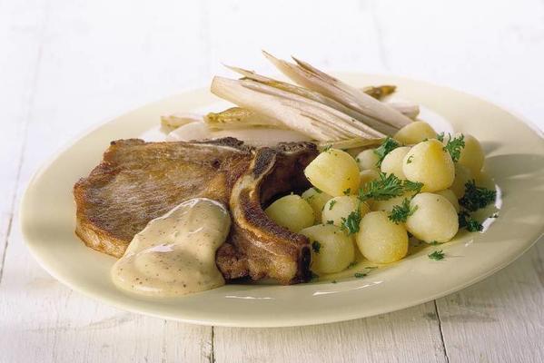 pork chops with mustard sauce and chicory