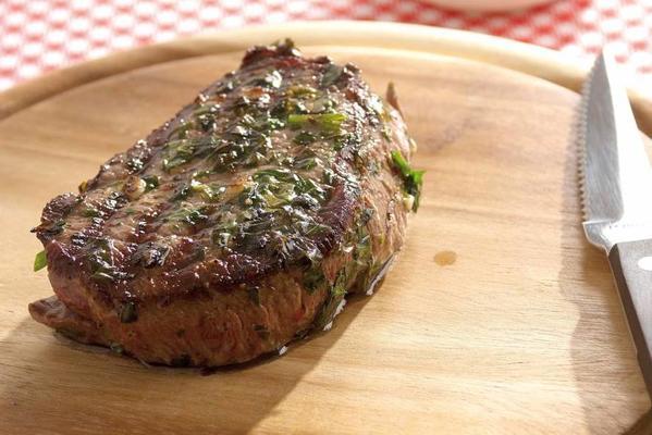steak with herb oil