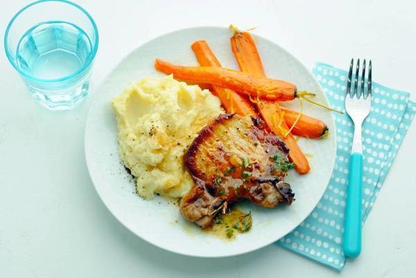 chop with lemon carrots and mashed potatoes