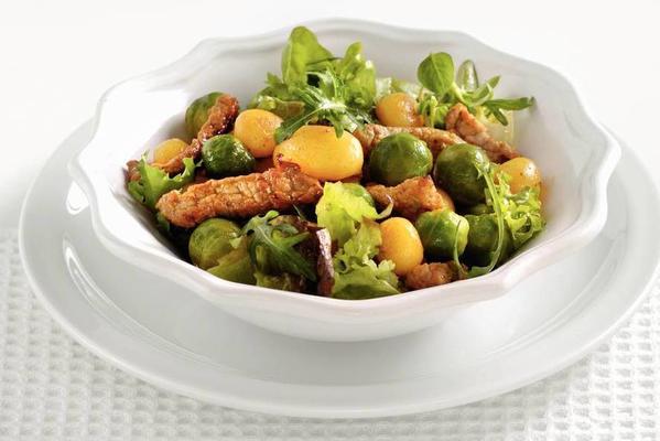 lukewarm salad with veal schnitzel strips