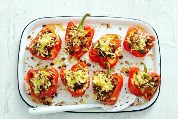 stuffed peppers with beans, pumpkin and almonds