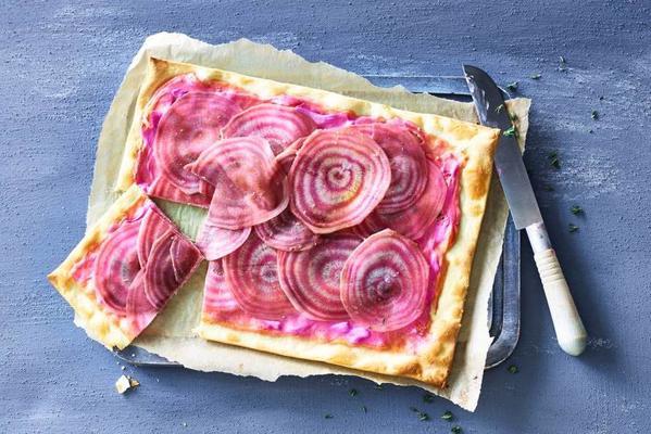 flammkuchen with chioggia beetroot and thyme
