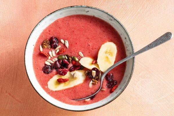 cranberry smoothie bowl with strawberries