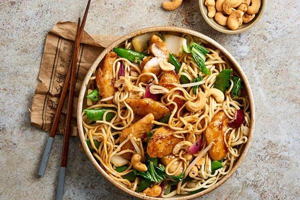 fish teriyaki with noodles and cashew nuts