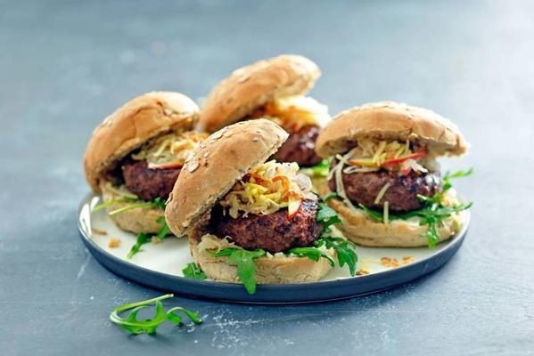 sauerkraut burger with fried onion and gruyere