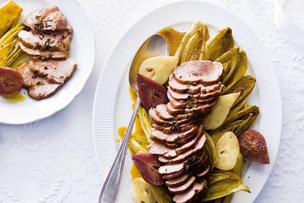 wild boar roast with chicory and pears