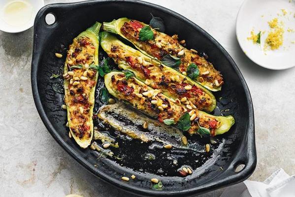 stuffed courgettes with pine spice salsa from yotam ottolenghi