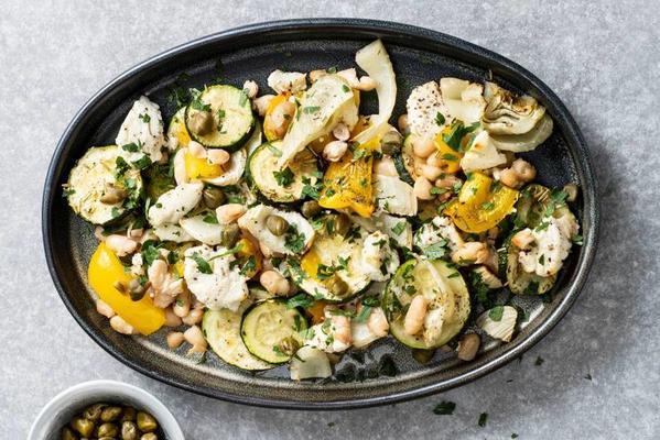 roasted oven vegetables with ricotta and capers