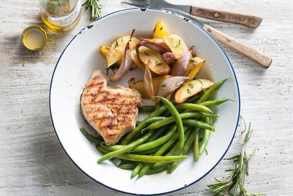turkey steak with beans and rosemary oil